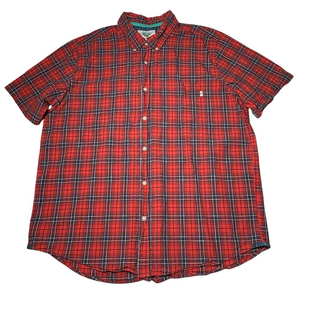 Hobie Mens XXL Red Plaid Button Up Shirt Short Sleeve Cotton Casual Outdoor